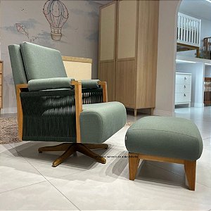 Poltrona De Amamentação Vivre - Com Balanço e Pés Giro - Tecido 102A - Linho Verde