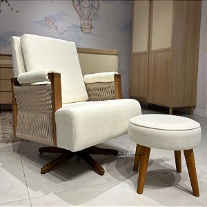 Poltrona De Amamentação Vivre - Com Balanço e Pés Giro - Tecido 100A - Linho Bege - prontaentrega