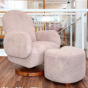 Poltrona De Amamentação Curve - Com Balanço e Giro - Tecido 085 Plus - Veludo Bege