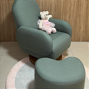 Poltrona De Amamentação Curve - Com Balanço e Giro - Tecido 102A - Linho Verde