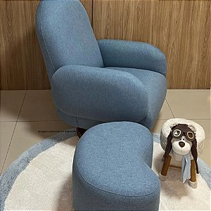 Poltrona De Amamentação Curve - Com Balanço e Giro - Tecido 108A - Linho Azul
