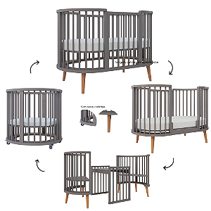 Berço Sonhos Redondo / Oval - 4 em 1 - Fendi / Jequitiba