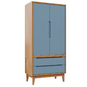 Guarda-Roupa Modular 2 Portas - Pés Bo - Madeira Azul Sereno