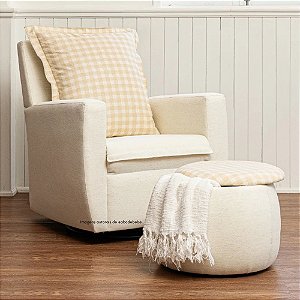 Poltrona De Amamentação Serena - Com Balanço e Giro - Com Puff Baú - Linho Xadrez - prontaentrega