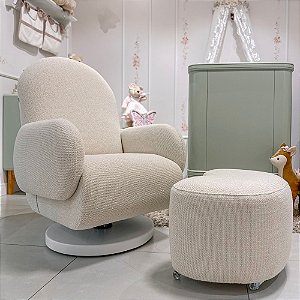 Poltrona De Amamentação Curve - Com Balanço e Giro - Tecido Speciali 2 - Pés Branco - prontaentrega