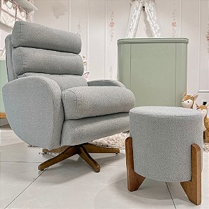 Poltrona De Amamentação Mayla - Com Balanço e Giro - Com Puff Mayla - Boucle Cinza - TB622