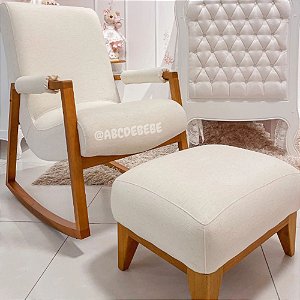 Poltrona De Amamentação Nature - Com Balanço - Com Puff - Tecido 100A - Linho Off White - prontaentrega