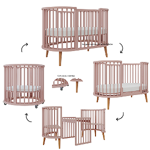 Berço Sonhos Redondo / Oval - 4 em 1 - Rose / Jequitiba