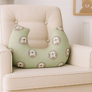 Almofada de Amamentação - Tricot - Personalizada Com Estampa de Leãozinho - Verde Limonada