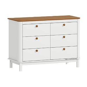 Cômoda Cromo - Com Puxadores Bolinha - Branco com Nogueira