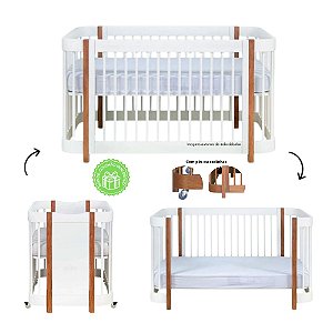 Berço Evolutivo Lola - 3 em 1 - Branco Com Pés Natural