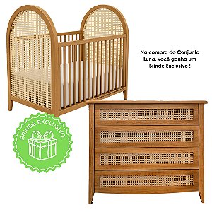 Conjunto - Berço + Cômoda Luna - Madeira - COM BRINDE ESPECIAL