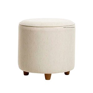 Puff Beta - Pés Em Madeira - Linho Bege - Tecido 100A