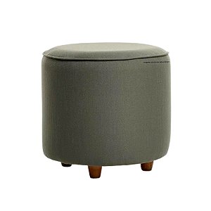 Puff Beta - Pés Em Madeira - Linho Verde - Tecido 102A