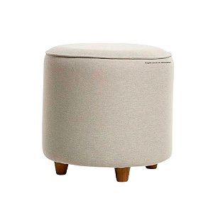 Puff Beta - Pés Em Madeira - Linho Cinza - Tecido 366C