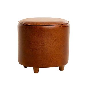 Puff Beta - Pés Em Madeira - Couro Ecológico - Tecido 200B