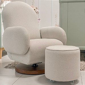 Poltrona De Amamentação Curve - Com Balanço e Giro - Tecido 228B - Linho Cinza Claro