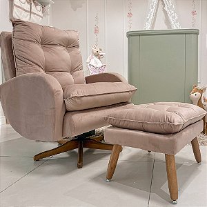 Poltrona De Amamentação Clarisse - Com Balanço e Giro - Com Puff Pé Palito - TB111 - Veludo Rose Claro