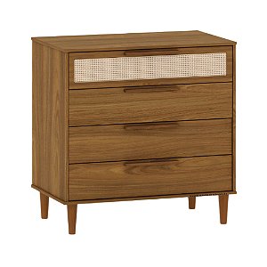 Cômoda Paglia Pro - 4 Gavetas - Com Tela de Rattan - Nogueira/Louro Freijó