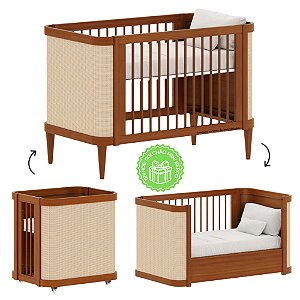 Berço Paglia - 3 em 1 - Paglia Nogueira com Palhinha Natural