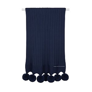 Manta De Pompom - Tricot - Trama Canelado 5x5 - Azul Marinho Naval