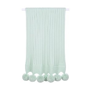 Manta De Pompom - Tricot - Trama Canelado 5x5 - Verde Pó