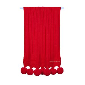 Manta De Pompom - Tricot - Vermelho Tomate