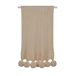 Manta De Pompom - Tricot - Trama Canelado 5x5 - Bege Sisal