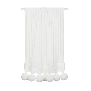 Manta De Pompom - Tricot - Trama Canelado 5x5 - Branco