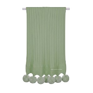 Manta De Pompom - Tricot - Trama Canelado 5x5 - Verde M.Plantação