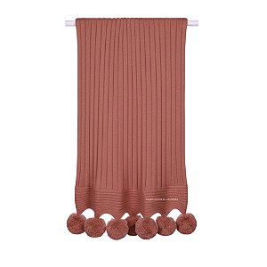 Manta De Pompom - Tricot - Trama Canelado 5x5 - Terracota Suave Magno