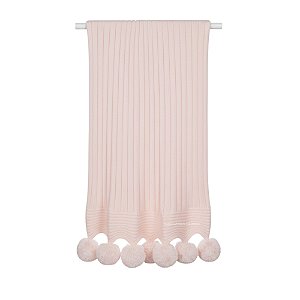 Manta De Pompom - Tricot - Trama Canelado 5x5 - Rosa Pastel