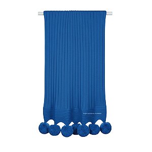 Manta De Pompom - Tricot - Trama Canelado 5x5 - Azul Fauna