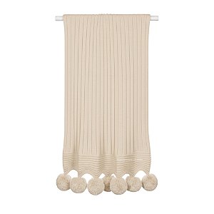 Manta De Pompom - Tricot - Trama Canelado 5x5 - Bege Ninive
