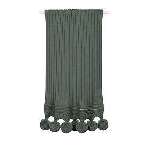 Manta De Pompom - Tricot - Trama Canelado 5x5 - Verde Eucaliptus