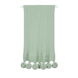 Manta De Pompom - Tricot - Trama Canelado 5x5 - Verde Maragogi