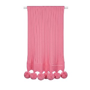 Manta De Pompom - Tricot - Trama Canelado 5x5 - Rosa Candy