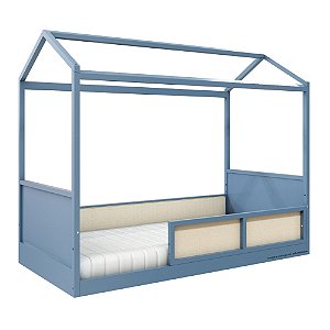 Cama Casinha Link - Com 1 Grade E Meia Em Palha Natural - Azul Sereno