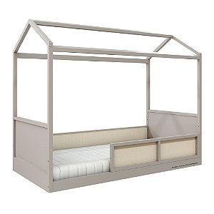 Cama Casinha Link - Com 1 Grade E Meia Em Palha Natural - Cinza
