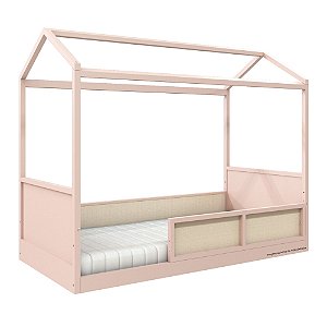 Cama Casinha Link - Com 1 Grade E Meia Em Palha Natural - Rosa Old
