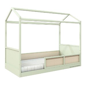 Cama Casinha Link - Com 1 Grade E Meia Em Palha Natural - Verde Old