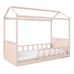 Cama Casinha Link - Com 1 Grade E Meia Palitada - Rosa Old