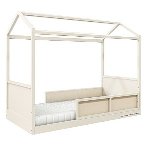 Cama Casinha Link - Com 2 Meias Grades Em Palha Natural - Areia