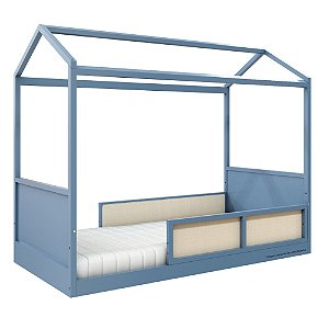 Cama Casinha Link - Com 2 Meias Grades Em Palha Natural - Azul Sereno