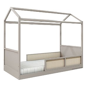 Cama Casinha Link - Com 2 Meias Grades Em Palha Natural - Cinza