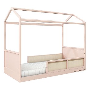 Cama Casinha Link - Com 2 Meias Grades Em Palha Natural - Rosa Old