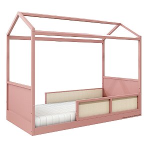 Cama Casinha Link - Com 2 Meias Grades Em Palha Natural - Rose