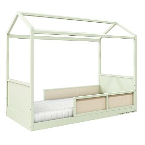 Cama Casinha Link - Com 2 Meias Grades Em Palha Natural - Verde Old