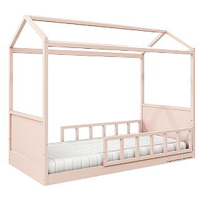 Cama Casinha Link - Com 2 Meias Grades Palitadas - Rosa Old