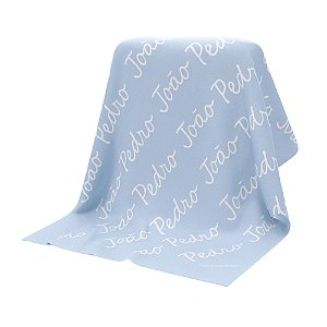 Manta Personalizada Com Nome - Tricot - Azul Blue Sky